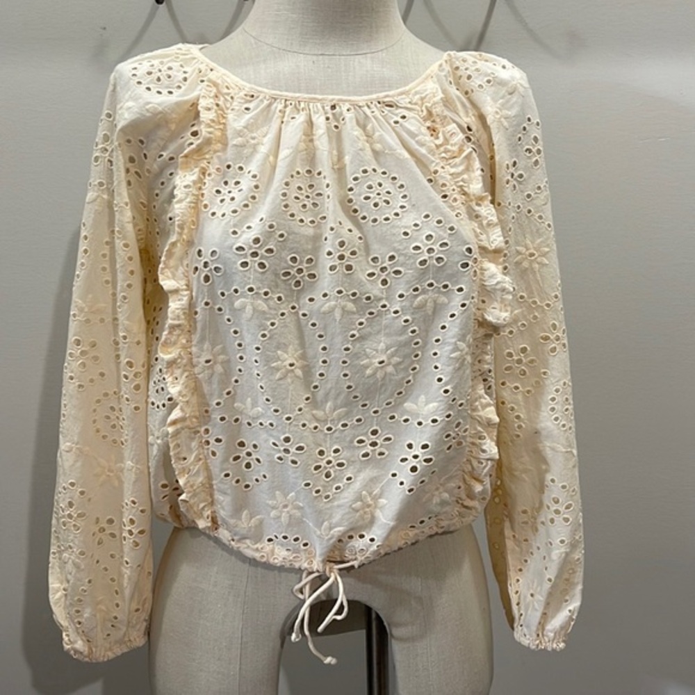 1408 JOIE Eyelet Boho Ruffle Cream Top Small